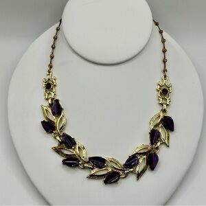 16” Gold & Deep Purple Leaflet Collar Necklace
